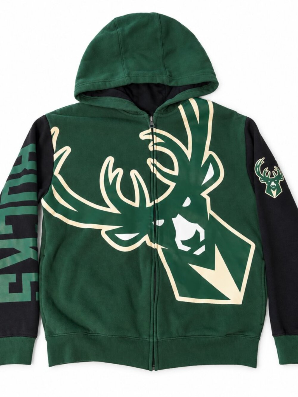 NBA Bucks Green and Black Boys Full-Zip Hooded Jacket with Team Logo